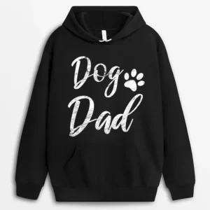 Dog Dad - Vintage Distressed Design - Funny Dog Paw Hoodie - Black
