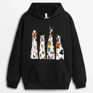 Dog Ghost  Spooky Season Ghost Halloween Groovy Retro T Hoodie - Black