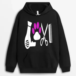 Dog Groomer Love T  Dog Grooming Hairdryer Paw Hoodie - Black