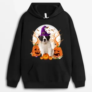 Dog Halloween Saint Bernard Dog Jack O Lantern Pumpkin Hoodie - Black