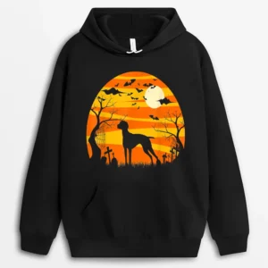 Dog Halloween Vizsla Dog Jack O Lantern Pumpkin Hoodie - Black
