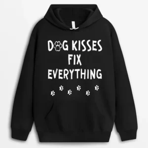 Dog Kisses Fix Everything Funny Cute Dog Lover Hoodie - Black