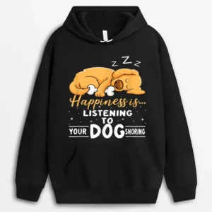 Dog Lover Motif - Happiness Is Your Dog Snoring Hoodie - Black